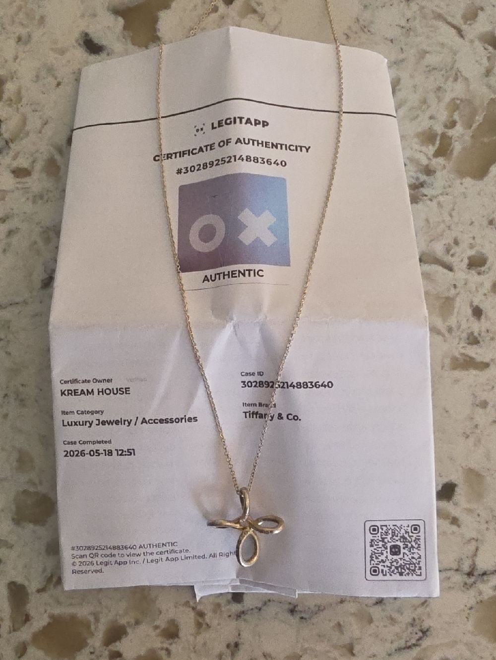 Tiffany & Co. 925 Sterling Silver Cross Pendant Necklace with COI